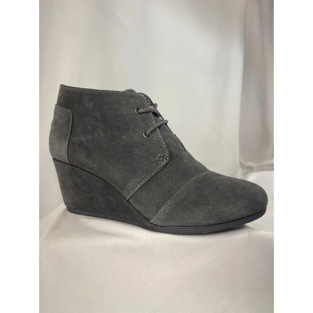 TOMS Wedge Suede Bootie Ankle Boots Size 9.5 in Castlerock Grey Suede